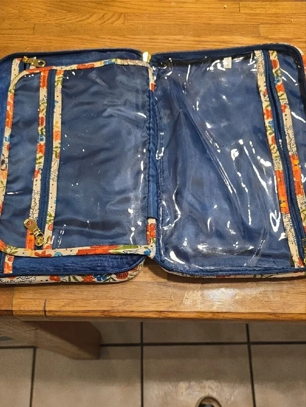 Source Unknown Floral Cosmetic Pouch in Orange, Blue & Cream
